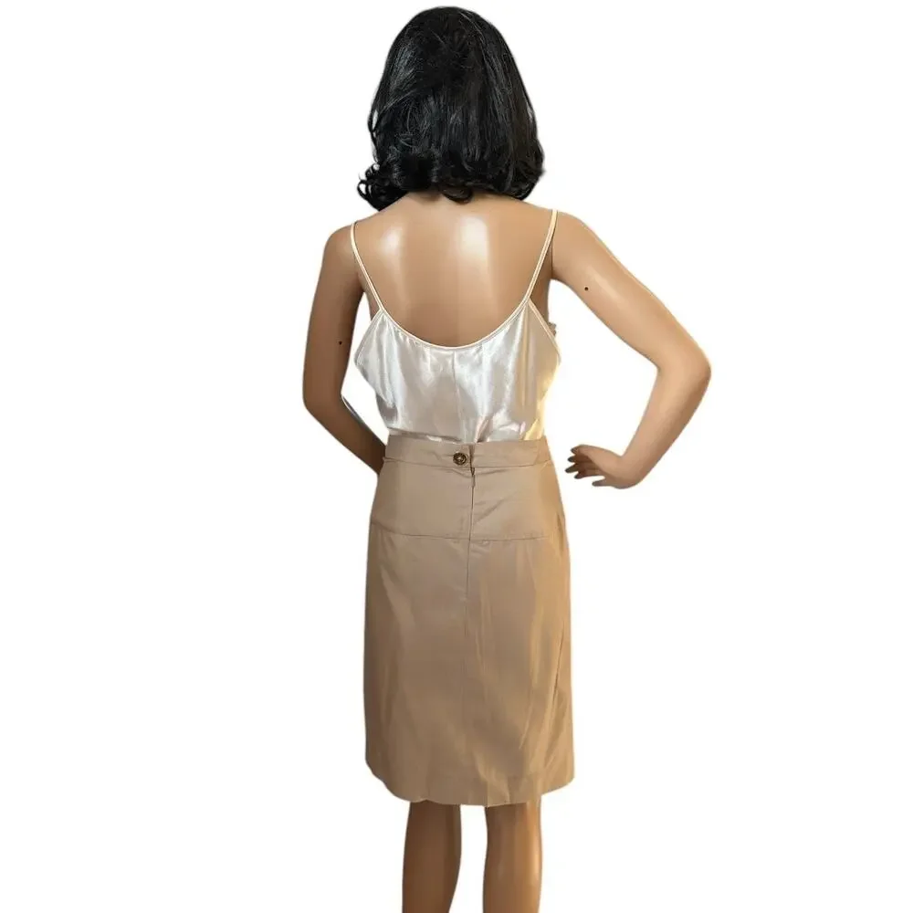 Celine Paris Khaki pencil skirt with gold embellishments size 36 small
